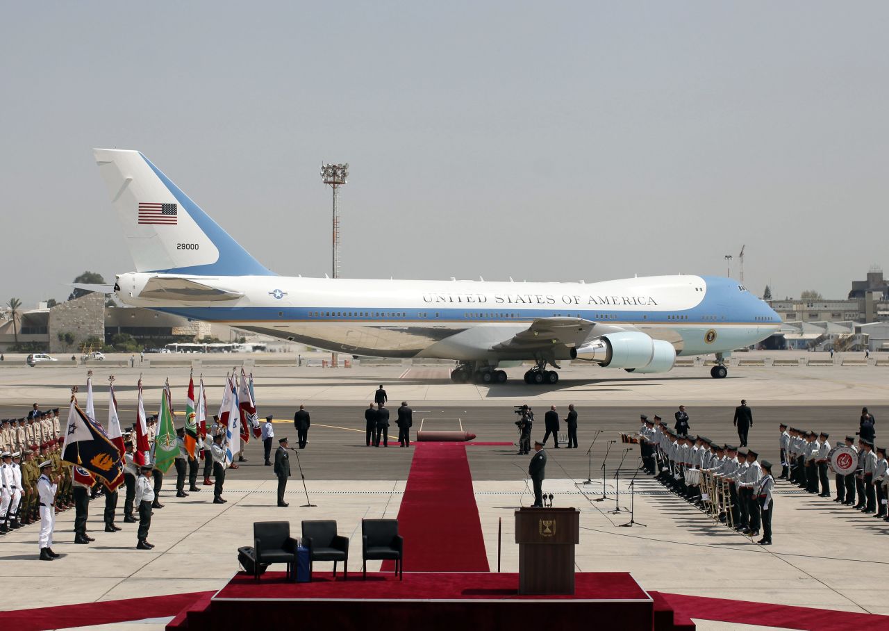 Air Force One waits at Ben Gurion Airport on March 20 after Obama's arrival.