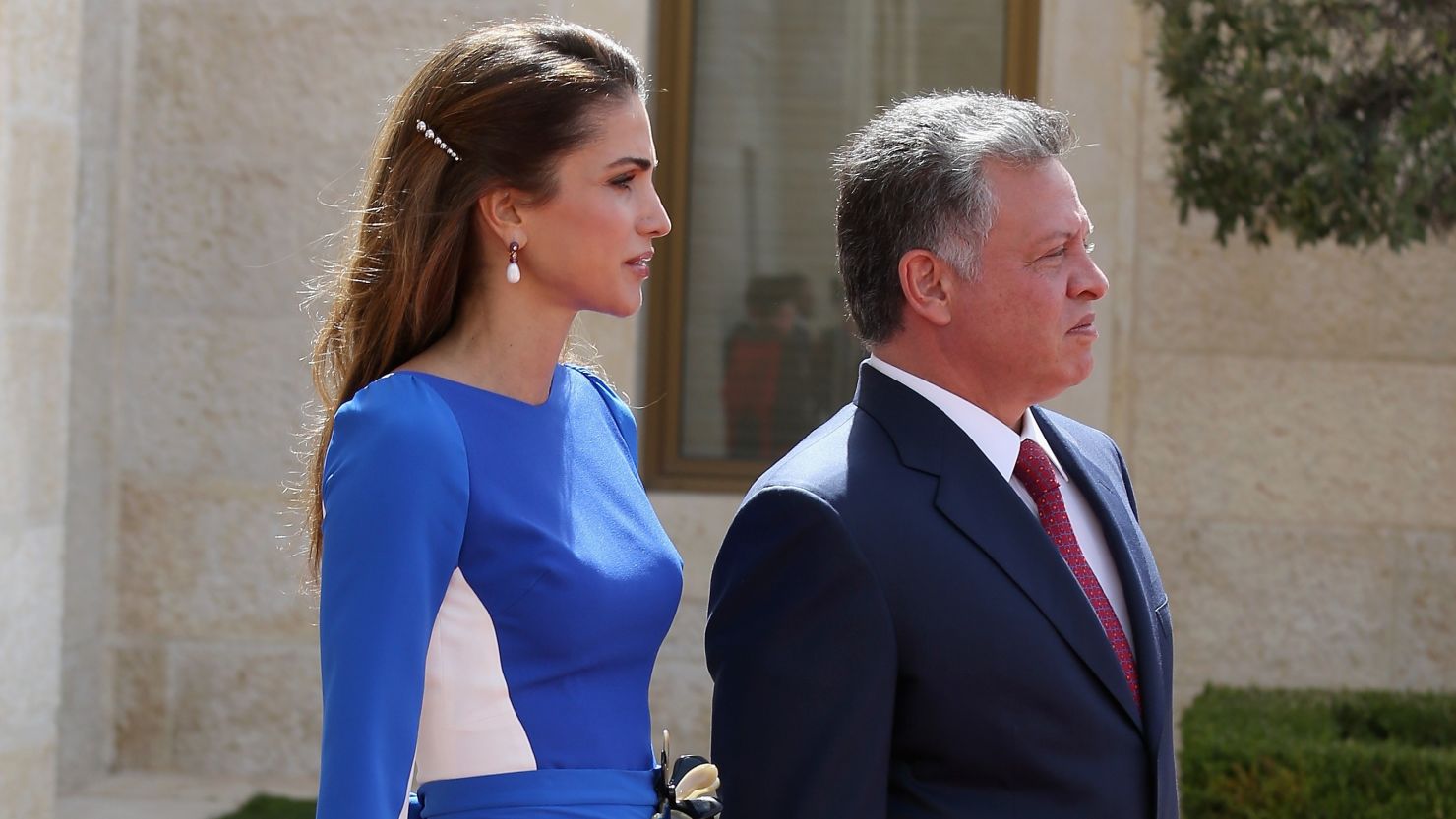 King Abdullah of Jordan and Queen Rania arrive at the Royal Palace on March 12, 2013 in Amman, Jordan.