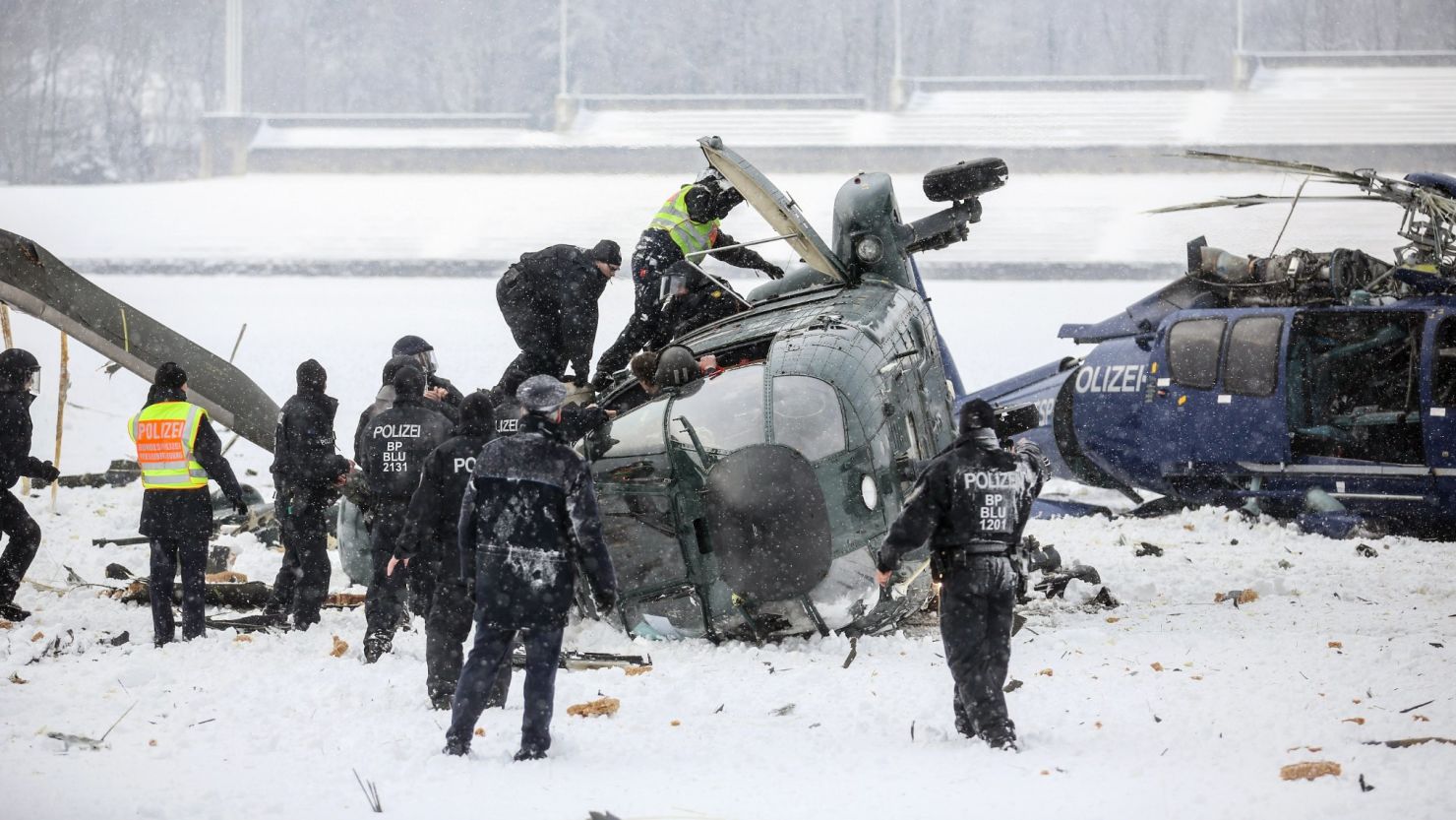 Two police helicopters crashed near the Olympic stadium in Berlin after a training exercise Thursday.
