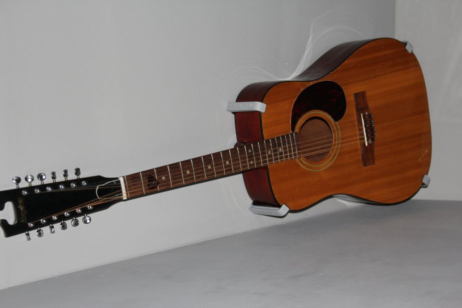 With the popularity of guitar bands like the Beatles and Rolling Stones, Bowie soon took up the guitar. He played this 12-string Harptone acoustic on his first breakthrough hit, "Space Oddity" in 1969.