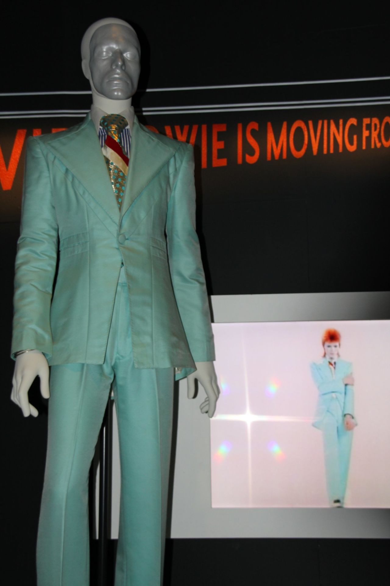 Bowie wore this ice blue suit by Freddie Burretti for the 1972 "Life on Mars" promotional film with Japanese eyeshadow applied by make-up artist Pierre Laroche. "For weeks my stage persona went all geisha," the singer said. 