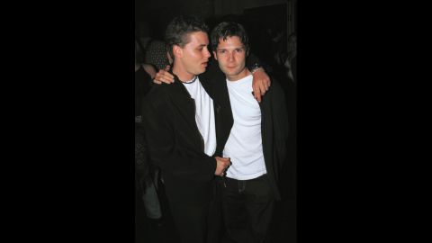 The late Corey Haim (left) and Corey Feldman pose outside Las Palmas club October 17, 2001 in Hollywood, CA. Feldman says in his new book that Haim was molested.