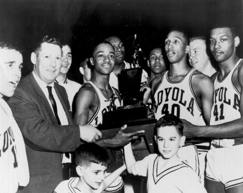 Saturday marks the 50th anniversary of Loyola University Chicago winning the 1963 NCAA Men's Division I Basketball Tournament. The tournament involved 25 schools over the course of 29 games and ended March 23. The Loyola Ramblers won the national title with a 60-58 victory over the Cincinnati Bearcats. Here, the 1963 team is pictured with its trophy.