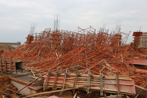 A tornado leaves scaffolding in tatters on Wednesday, March 20, in Daoxian, China. 
