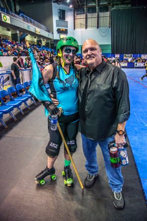 Frazer's husband Steve has also lost weight -- more than 90 pounds. He's known as Burley in the roller derby league, and took on the job of bench coach this season. 