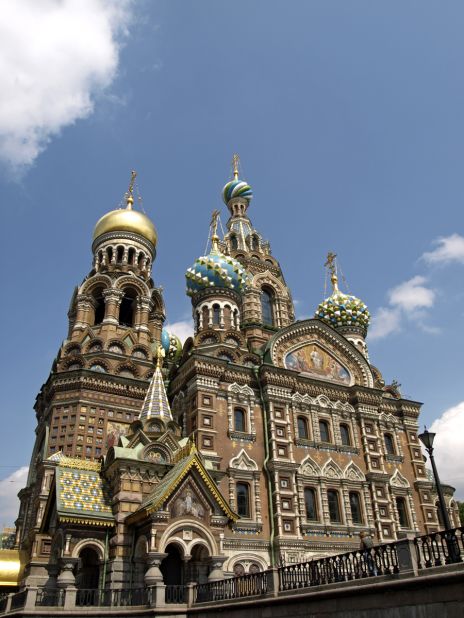 The Church on Spilled Blood, also known as the Cathedral of the Resurrection of Christ, was built on the spot where Czar Alexander II was fatally wounded in an assassination attempt in 1881. After the Bolshevik Revolution the church fell into disrepair. After more than half a century of neglect, the church was restored and re-opened in 1997.