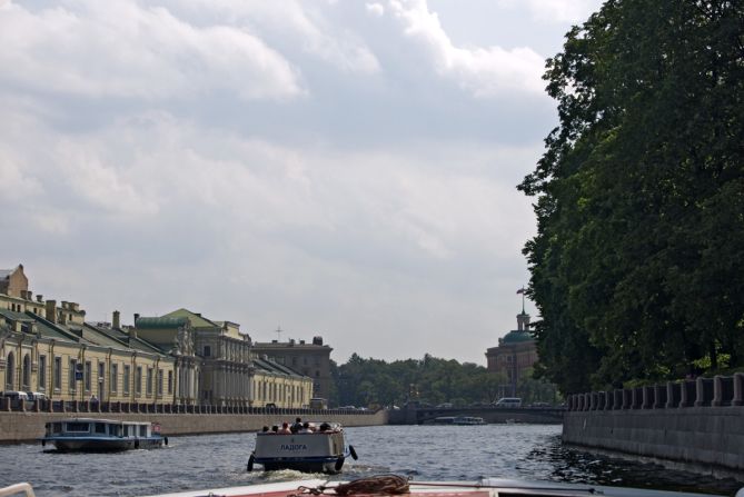 A popular way to see St. Petersburg is on one of many tourist boats that ply the canals and the River Neva. Tours pass beneath some of the city's 365 bridges before cruising through the center of town to the starting point near Nevsky Prospekt.