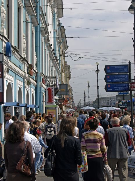 Crowds wander along the city's grand boulevard, Nevsky Prospekt. Here are found shopping and nightlife, fashionable apartments, the baroque Stroganov Palace, Kazan Cathedral, five metro stations and four bridges, the most famous being the Anichkov Bridge across the Fontanka River.