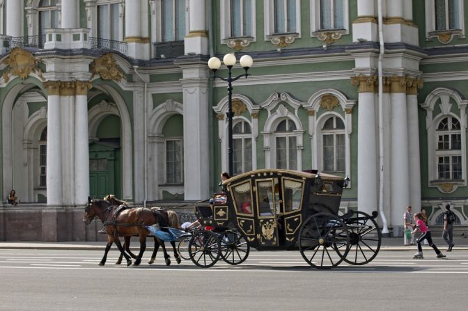 In 1905, what's now called Palace Square was the scene of the Bloody Sunday massacre when demonstrators marched toward the Winter Palace. Today, tourists take horse and carriage rides here.