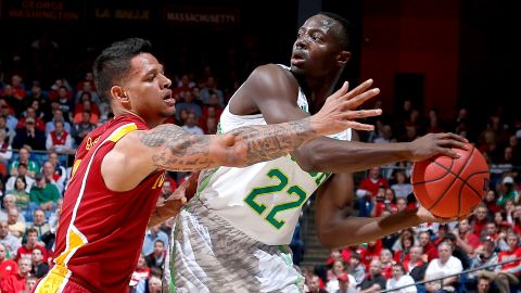 Jerian Grant of the Notre Dame Fighting Irish, right, looks to pass against Chris Babb of the Iowa State Cyclones on March 22.