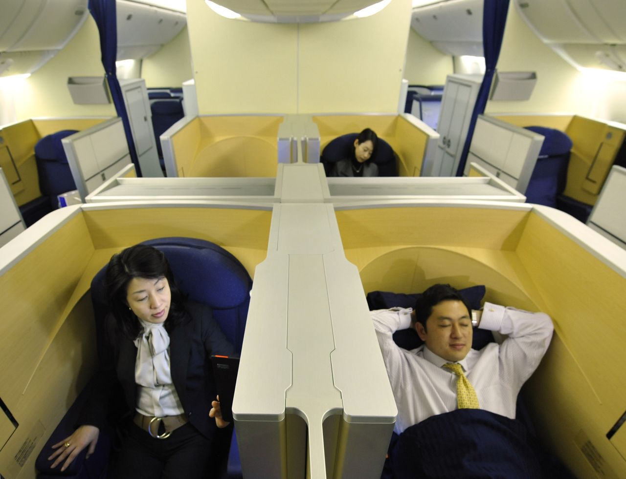 First class seats on Japan's Nippon Airways provide closed off spaces for undisturbed relaxation. The airline took sixth place in this year's awards.