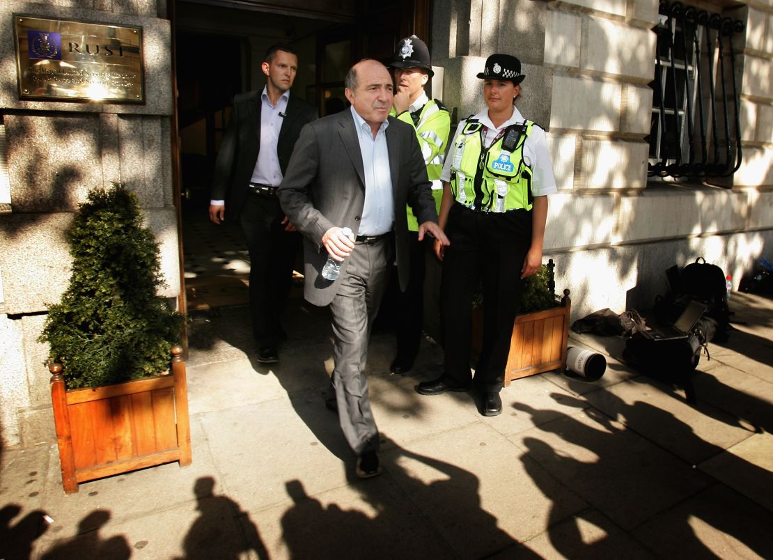 Boris Berezovsky leaves a press conference in London on July 18, 2007.