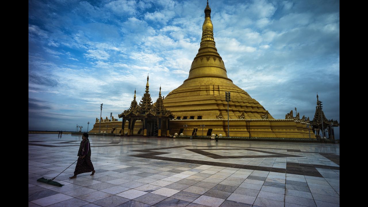 The Uppatasanti Pagoda at the center of Naypyidaw is a replica of the Shwedagon Pagoda in Yangon, the former capital. It's 30 centimeters, or about 1 foot, shorter than the original and was completed in 2009.
