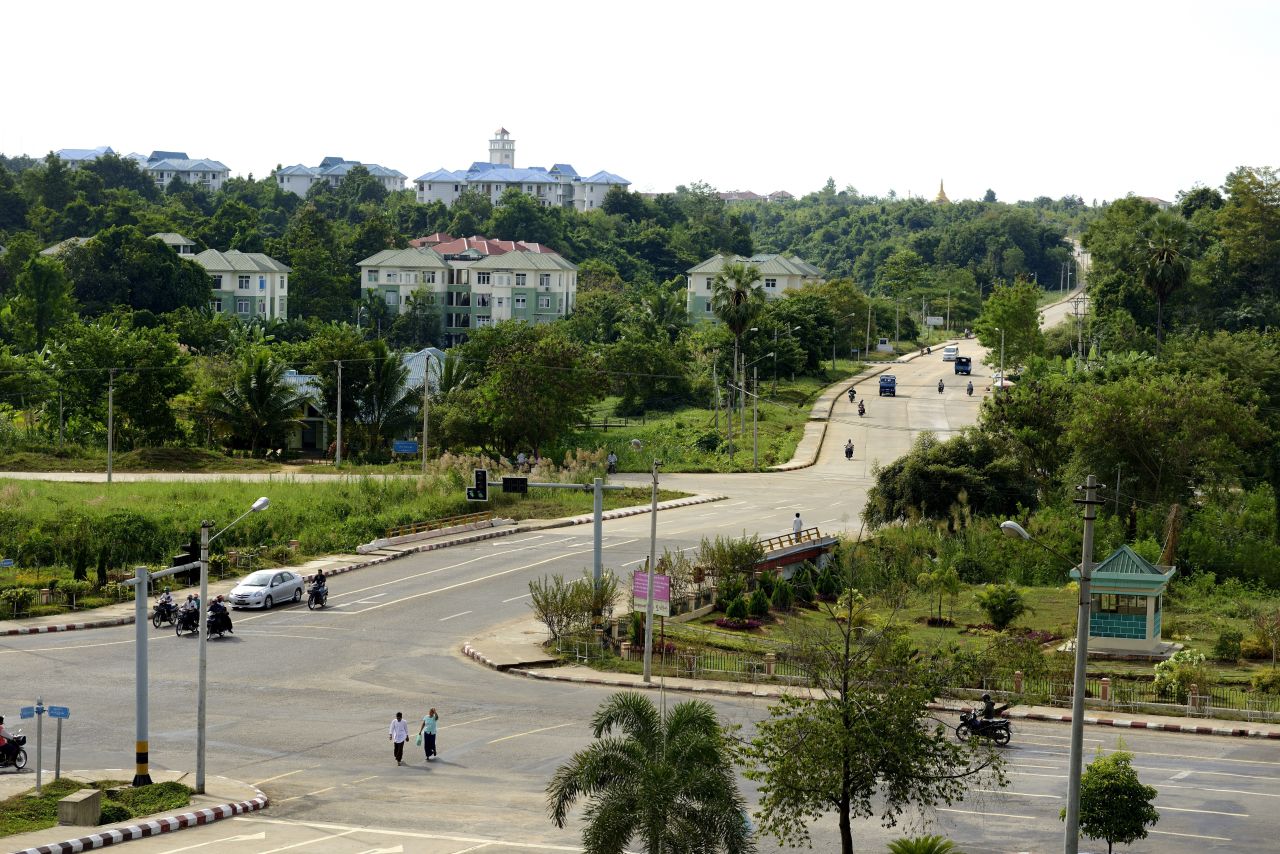 Light traffic moves through the capital, Naypyidaw.
