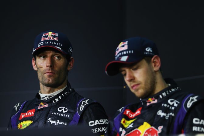Mark Webber (left) and Sebastian Vettel's relationship at Red Bull was not always rosy. Things took a turn for the worst at the 2013 Malaysian Grand Prix after Vettel ignored team orders and passed Webber to win.