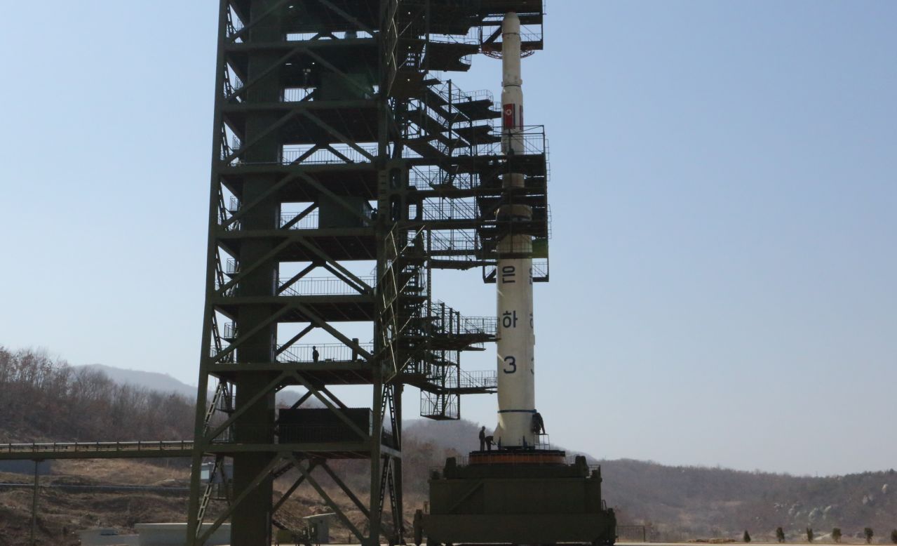 A closer look at the UNHA III rocket on its launch pad in Tang Chung Ri, North Korea.