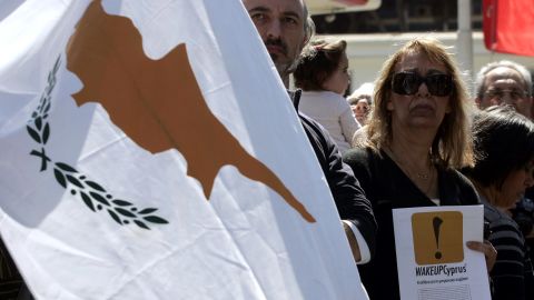 Demonstrators against the EU bailout pamphlet during a student parade in March  in Nicosia, 