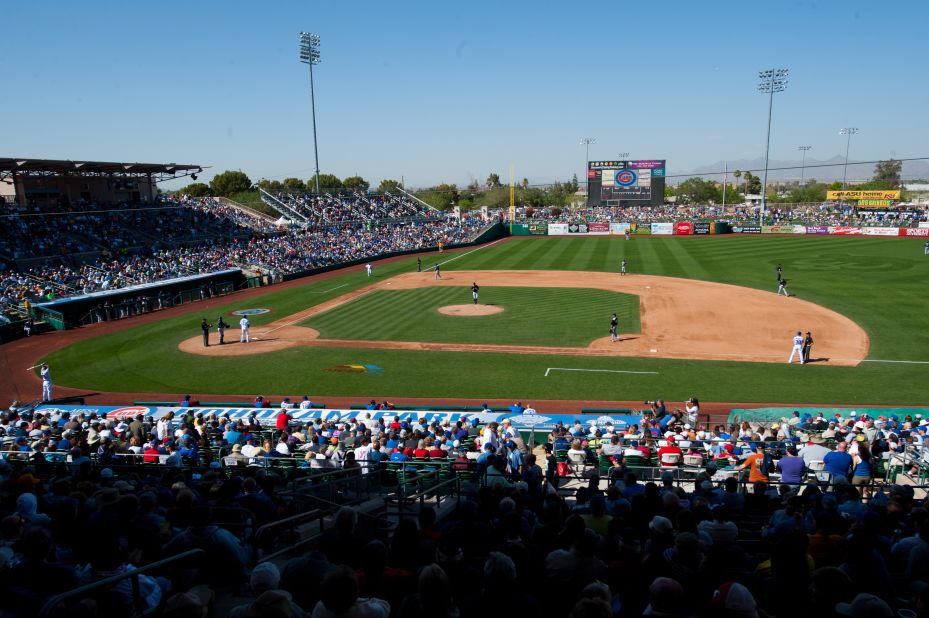The smaller spring training stadium gives fans a close-up view of the action.