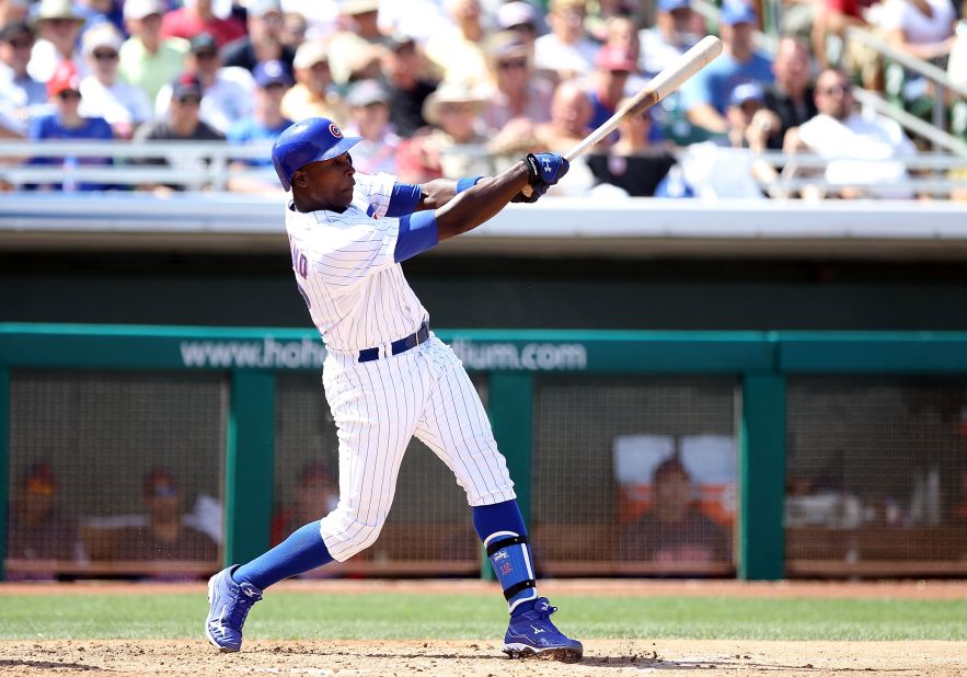 Alfonso Soriano of the Chicago Cubs bats against the Cleveland Indians during a spring training game last spring.