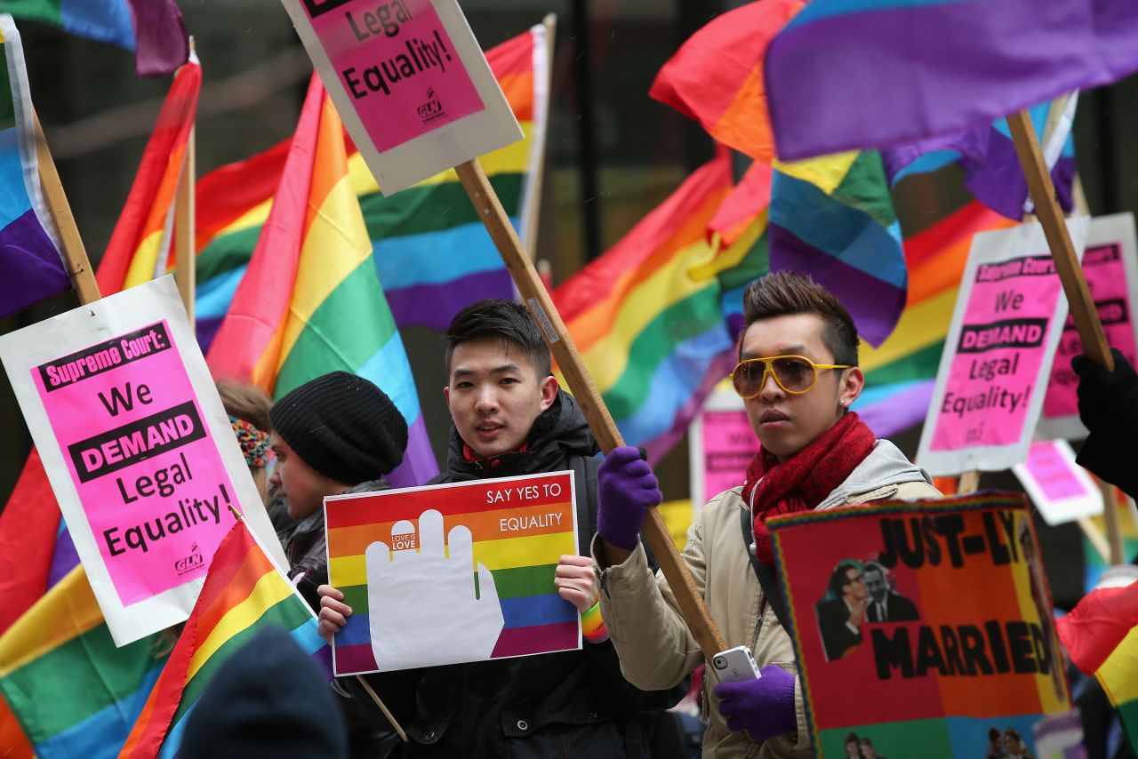 Gay rights activists gather on March 25 in Chicago.