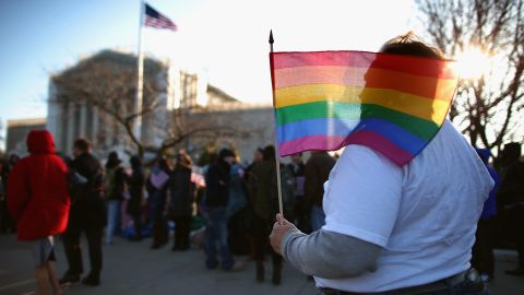 Crowds wait outside the Supreme Court on Wednesday.