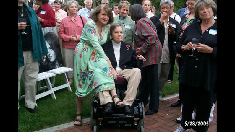 Spyer proposed to Windsor again after hearing that she had only a year to live, and they married again in 2007 in Toronto. Pictured, Windsor and Spyer at a gathering in May 2005.