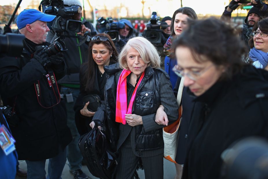 Windsor, 83, arrives at the Supreme Court on Wednesday, March 27, in Washington. The Supreme Court heard arguments in the case of Edith Schlain Windsor, in Her Capacity as Executor of the Estate of Thea Clara Spyer, Petitioner v. United States, the second case about same-sex marriage this week.