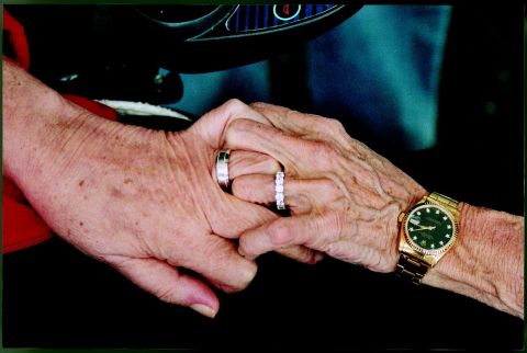 Edith (Edie) Windsor, on the right, holds hands with Thea Clara Spyer the day of their wedding, after 40 years together, on May 22, 2007. By then, Spyer was suffering from multiple sclerosis and could move only one finger.