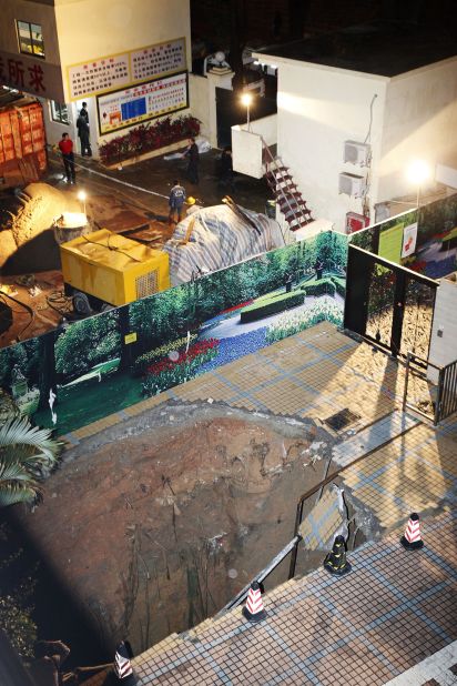 A sinkhole killed a guard at a construction site in Shenzhen, China, on March 27. The sinkhole might have been caused by heavy rains and the collapsing of old water pipes running beneath the surface, the Shenzhen Special Zone Daily reported.