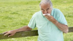 old man sneezing allergies