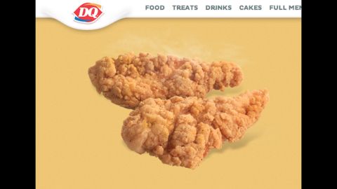 Dairy Queen's chicken strips, kids fries, sauce, Arctic Rush (a Slushee-type frozen drink) and Dilly Bar has 1,027 calories, 45 grams of total fat (39% of calories), 15 grams of saturated fat (13% of calories) and 1,733 mg of sodium.