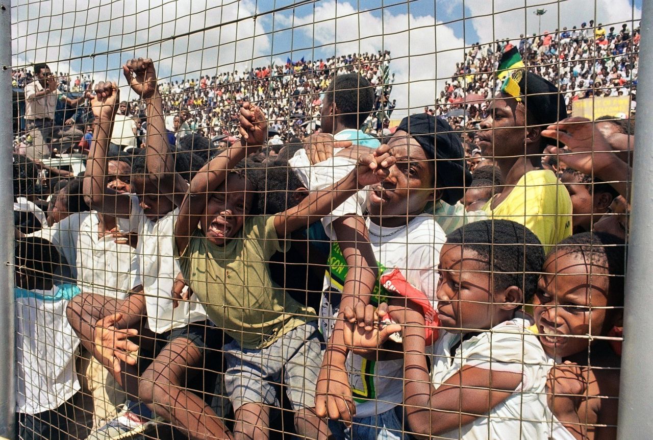 A day after his release from prison in February 1990, Mandela was greeted by thousands of South Africans at the Orlando stadium in Soweto.