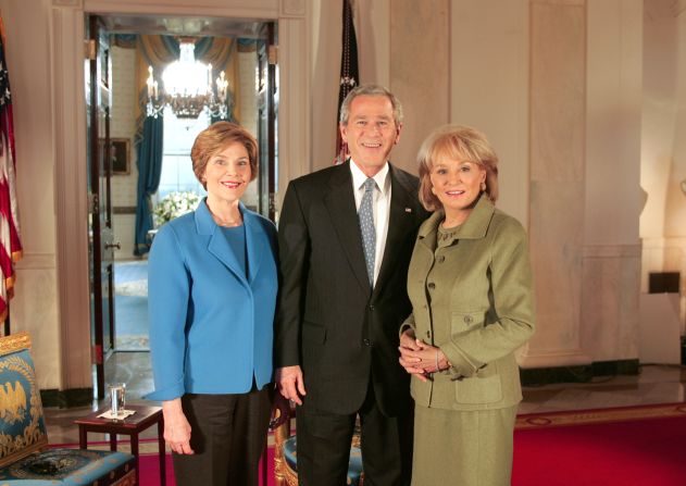 In 2005, Walters met with President George W. Bush and first lady Laura Bush. It was their first joint interview after the November 2004 election.  