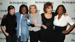 NEW YORK - JANUARY 08:  "The View" hosts Elizabeth Hasselbeck, Whoopi Goldberg, Barbara Walters, Joy Behar, and Sherri Shepherd attend the New York Times Art and Leisure Weekend at TheTimesCenter on January 8, 2009 in New York City.  (Photo by Stephen Lovekin/Getty Images) *** Local Caption *** Elizabeth Hasselbeck;Whoopi Goldberg;Barbara Walters;Joy Behar;Sherri Shepherd