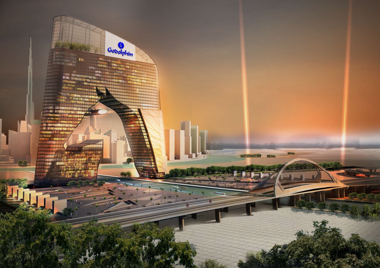 Sheik Mohammed's vision of a thriving Meydan metropolis doesn't stop at the race track. Plans are underway for a nearby retail center, featuring a 40-storey horse-shaped tower.