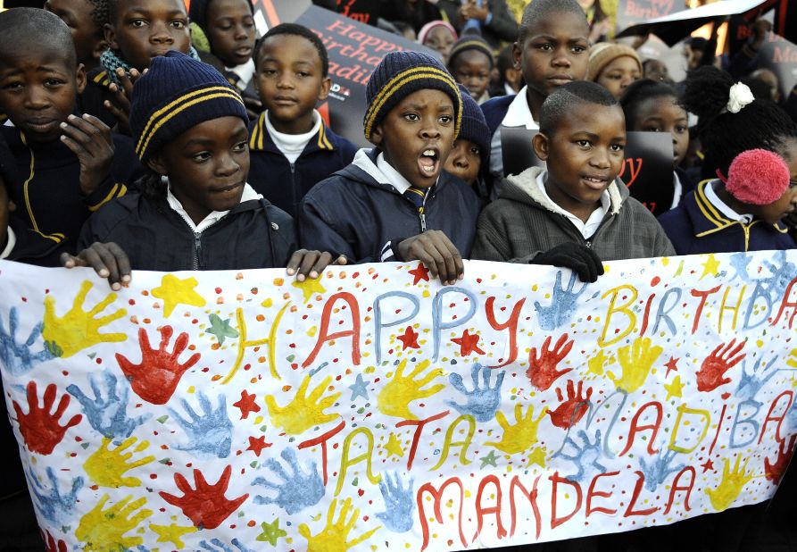 South African schoolchildren sang happy birthday to Mandela when he turned 94 on July 18, 2012 -- officially known as "Nelson Mandela Day." The nation's 12 million schoolchildren began their day with a special song, singing: "We love you father." 