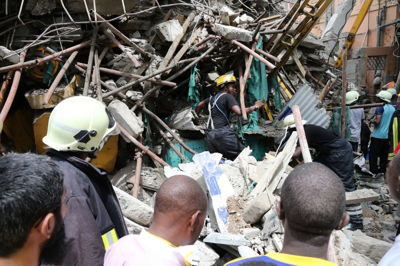 Rescuers comb through the rubble for survivors.