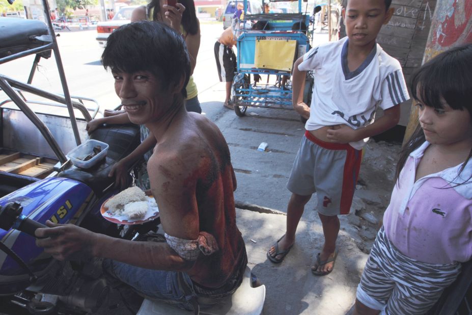 Renate, pictured, has participated in the Good Friday celebrations for the past 23 years. When asked why he goes through the pain, he says: "Too many sins, too many sins."