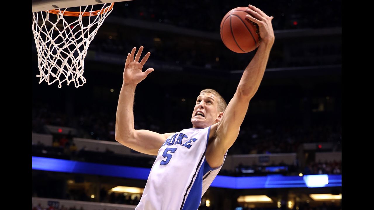 Mason Plumlee of Duke grabs a rebound on March 29.