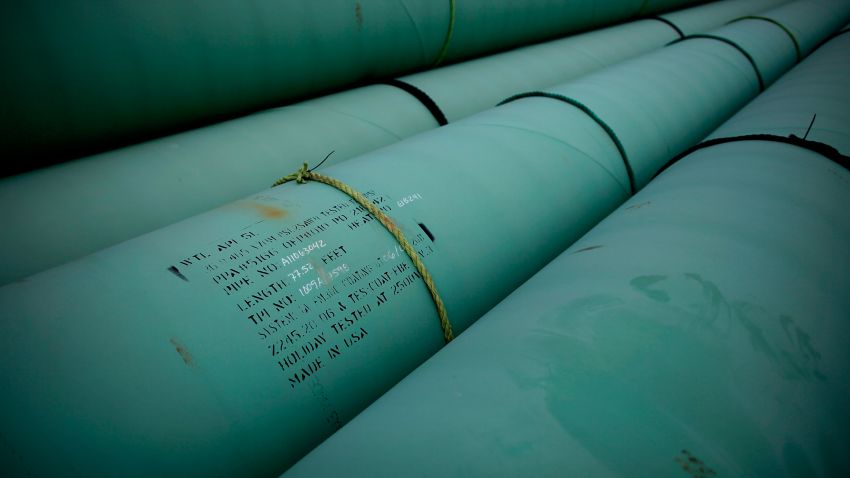 CUSHING, OK - MARCH 22: Pipe is stacked at the southern site of the Keystone XL pipeline on March 22, 2012 in Cushing, Oklahoma. U.S. President Barack Obama is pressing federal agencies to expedite the section of the Keystone XL pipeline between Oklahoma and the Gulf Coast. (Photo by Tom Pennington/Getty Images)