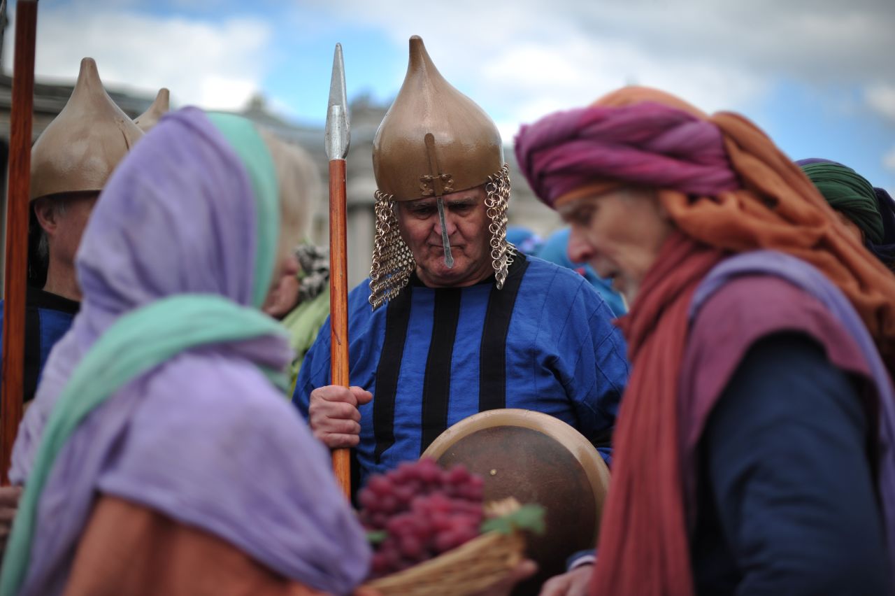Actors participate in a performance of the passion of Jesus in Trafalgar Square in central London on Friday.