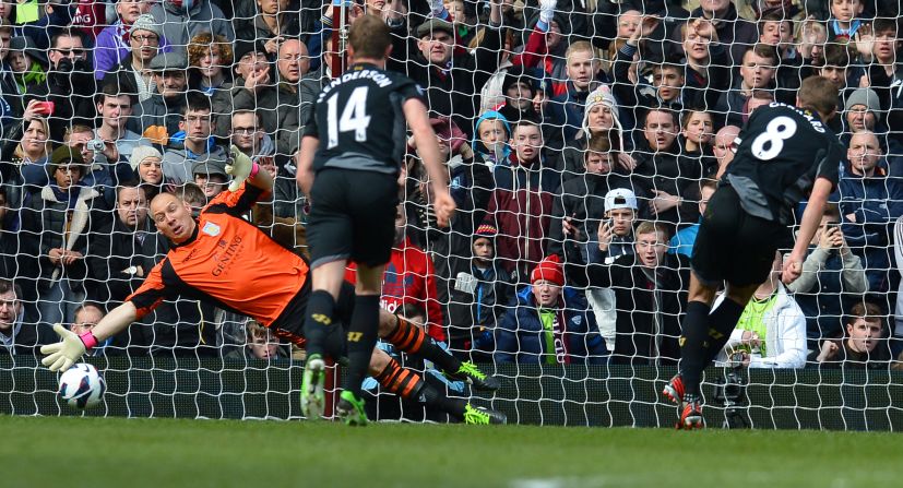 Liverpool captain Steven Gerrard fires the winner against Aston Villa, with the England midfielder's second-half penalty earning a 2-1 victory in the English Premier League clash. 