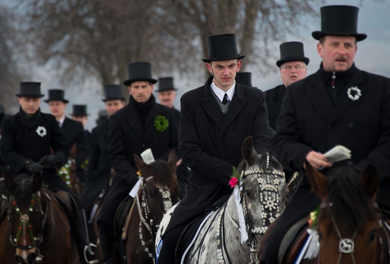 Slavic Sorb men ride on horses during a traditional Easter procession in Germany on March 31. Easter is a particularly important time of the year for Sorbs, a Slavic minority in eastern Germany.
