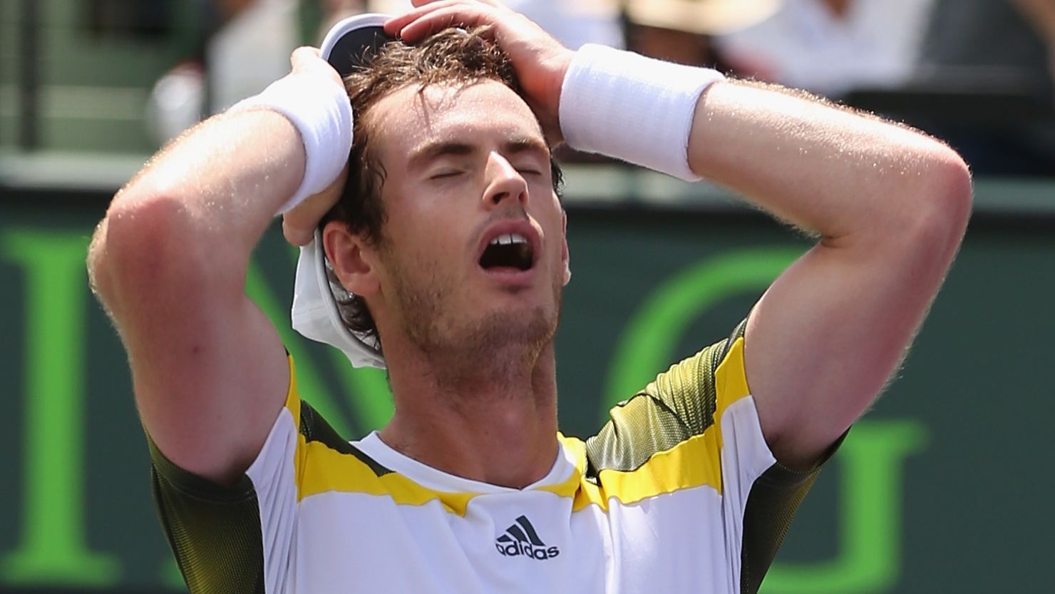 A relieved Andy Murray celebrates his victory in the Miami Masters final against Spain's David Ferrer at Crandon Park.