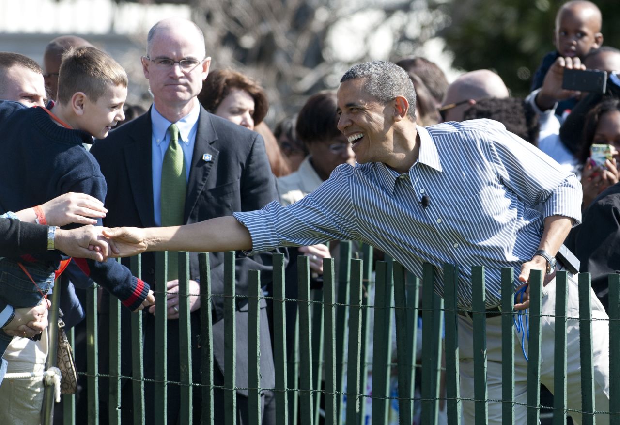 Obama greets guests.