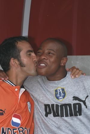 Although Di Canio has admitted to holding fascist beliefs and being "fascinated" by Italy's former dictator Benito Mussolini, he has always denied that he is a racist. Here he is pictured with former Sheffield Wednesday teammate Manuel Agogg in August 1997.