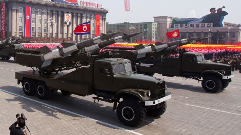 SA-3 ground-to-air missiles are displayed during a parade in 2012.