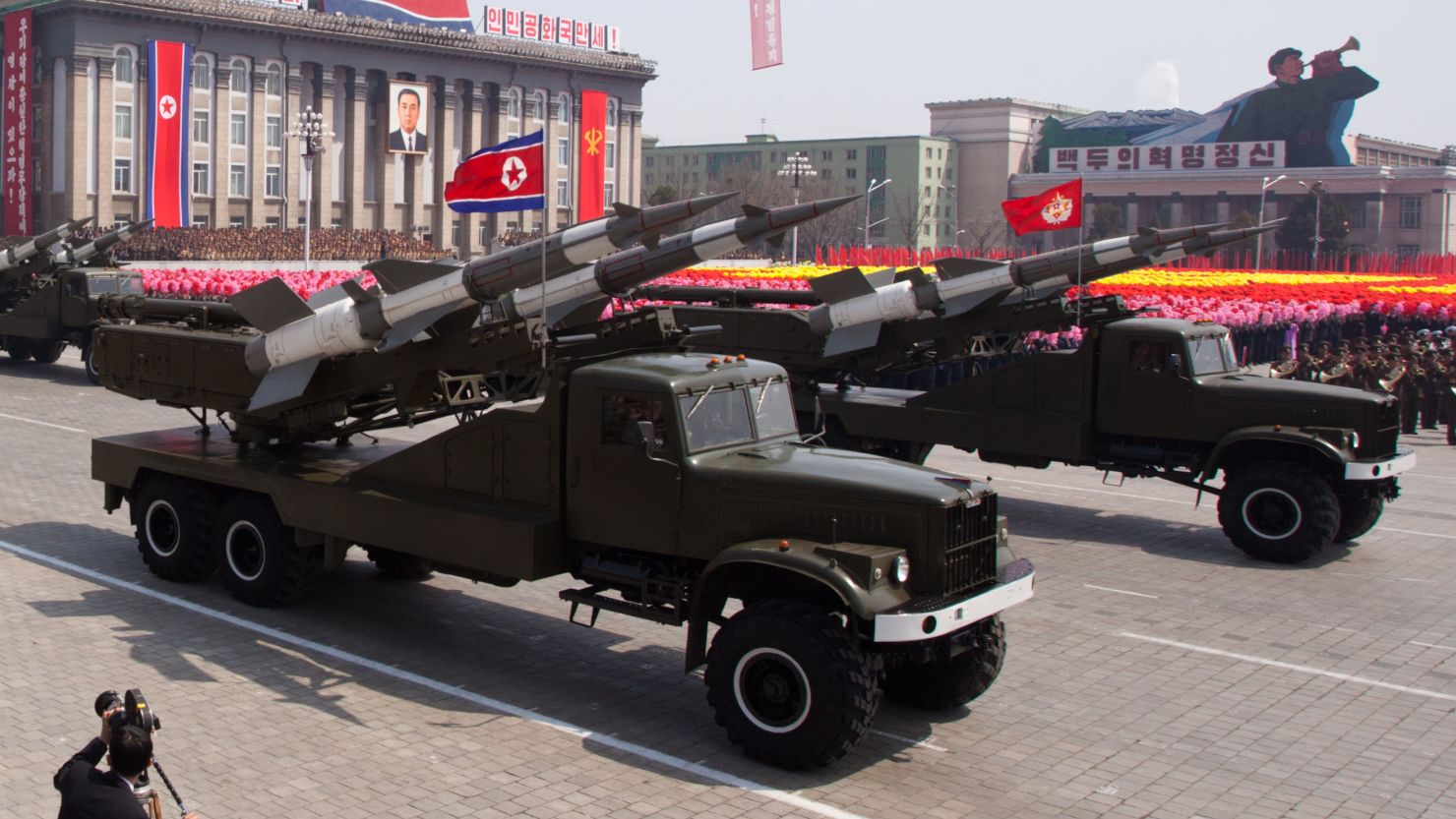 SA-3 ground-to-air missiles are displayed during a parade in 2012.