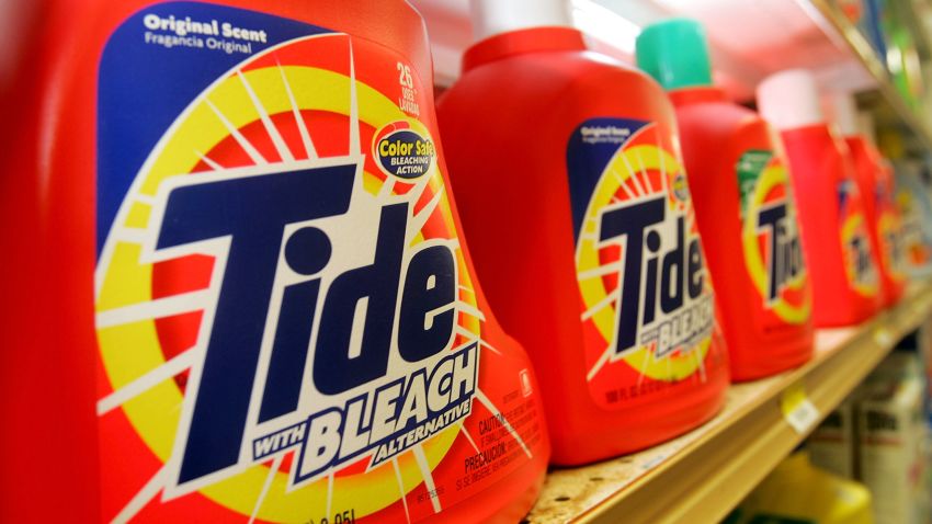 Tide laundry detergent, made by Procter & Gamble Co., is seen on display at the Arguello Supermarket January 28, 2005 in San Francisco. Procter & Gamble Co. announced that it is buying shaver and battery maker Gillette Co. for $57 billion in a deal that would create the world?s largest consumer-products company.