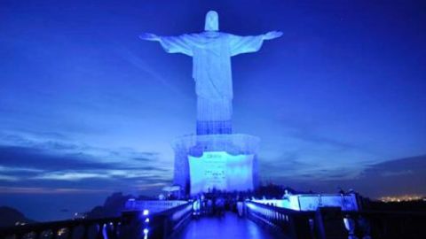 The Christ the Redeemer statue in Rio de Janeiro is illuminated for the 2012 World Autism Awareness Day.